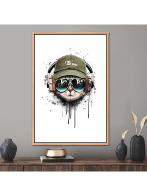 Kayra Export 1 Parça Naturel Çerçeveli Kanvas Tablo Müzik Sevgilisi Kedi Kanvas Poster Soyut Kedi Sanat Eseri