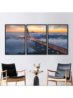 Kayra Export 3 Parçalı Siyah Çerçeveli Kanvas Tablo Şehir Sanat Gökyüzü Kanvas Bulut Kanvas Dekor