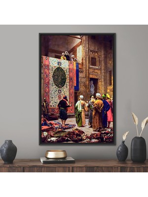 Kayra Export 1 Parça Siyah Çerçeveli Kanvas Tablo Gerome Kanvas Kahire'deki Halı Pazarı Kanvas Poster