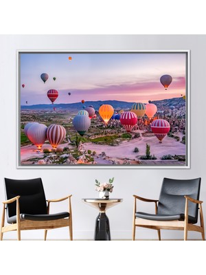 Kayra Export 1 Parça Beyaz Çerçeveli Kanvas Tablo Urgup Kanvas Dekor Hava Balonu Kanvas
