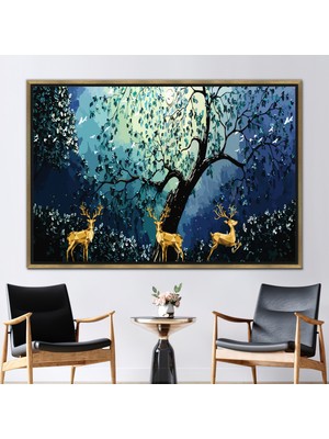 Kayra Export 1 Parça Gold Çerçeveli Kanvas Tablo Moda Kanvas Altın Kanvas Baskı Altın Geyik Hediye Kanvas