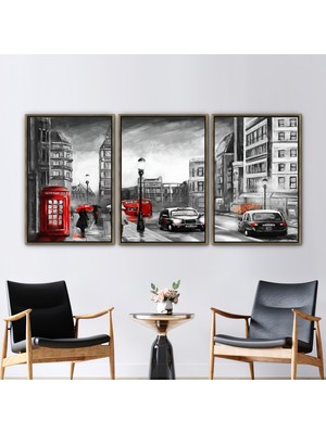 Kayra Export 3 Parçalı Gold Çerçeveli Kanvas Tablo Şehir Kanvas Poster Modern Kanvas Baskı