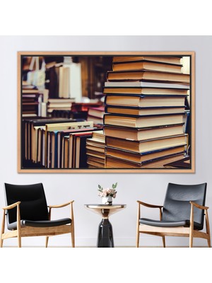 Kayra Export 1 Parça Naturel Çerçeveli Kanvas Tablo Kitap Sevgilisi Hediyesi Sanat Kitap Rafları Posteri