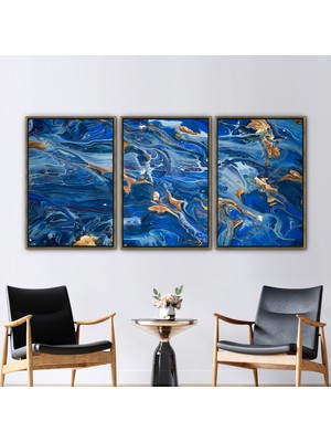 Kayra Export 3 Parçalı Gold Çerçeveli Kanvas Tablo Çağdaş Kanvas Sanatı Lüks Posteri Altın Sanat