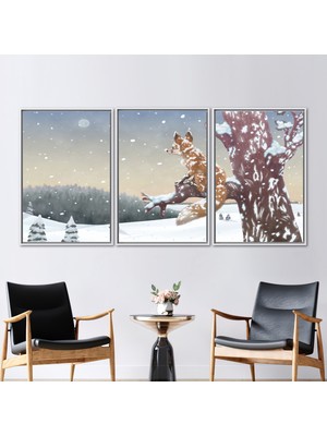 Kayra Export 3 Parçalı Beyaz Çerçeveli Kanvas Tablo Çocuk Odası Sanat Vahşi Posteri