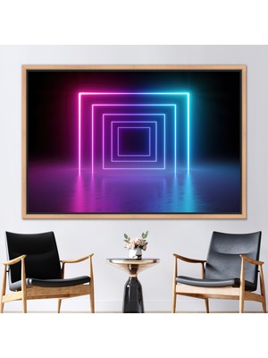 Kayra Export 1 Parça Naturel Çerçeveli Kanvas Tablo Neon Işığı Sanat Lazer Çizgileri Kanvas Dekor