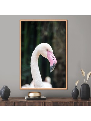 Kayra Export 1 Parça Naturel Çerçeveli Kanvas Tablo Beyaz Flamingo Duvar Dekoru Hayvan Kanvas Kuş 3 Boyutlu Ka