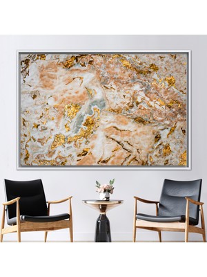Kayra Export 1 Parça Beyaz Çerçeveli Kanvas Tablo Mermer Kanvas Altın Mermer Posteri Altın Sanat
