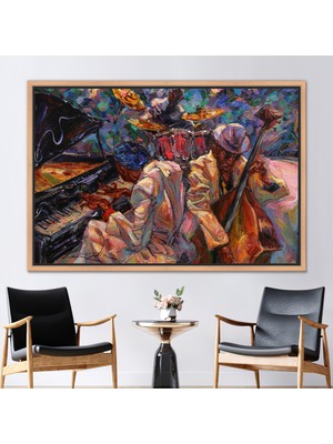 Kayra Export 1 Parça Naturel Çerçeveli Kanvas Tablo Amerikan Kanvas Caz Kanvas Baskı Caz Müziği Duvar Süsü