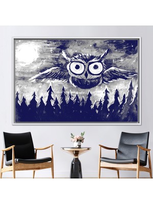 Kayra Export 1 Parça Beyaz Çerçeveli Kanvas Tablo Baykuş Sevgilisi Hediyesi Kanvas Dekor Gece 3 Boyutlu Kanvas