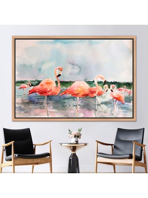 Kayra Export 1 Parça Naturel Çerçeveli Kanvas Tablo Soyut Hediye Kanvas Flamingo Kanvas Kuş Sanat