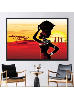 Kayra Export 1 Parça Siyah Çerçeveli Kanvas Tablo Afrikalı Kadın Kanvas Dekor Soyut 3 Boyutlu Kanvas