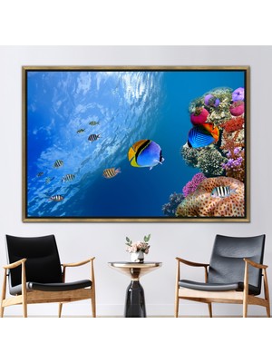 Kayra Export 1 Parça Gold Çerçeveli Kanvas Tablo Sualtı Manzarası Sanat Eseri Doğa Kanvas Dekor
