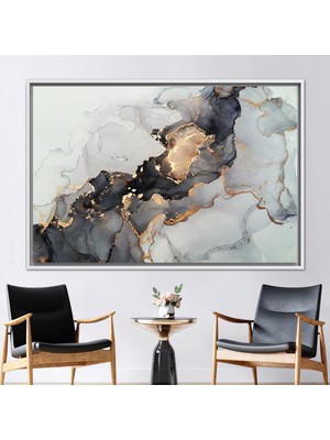 Kayra Export 1 Parça Beyaz Çerçeveli Kanvas Tablo Siyah Altın Mermer Mermer Kanvas