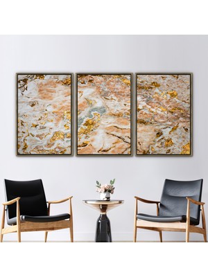 Kayra Export 3 Parçalı Gold Çerçeveli Kanvas Tablo Yumuşak Tonlar Duvar Süsü Altın Sanat