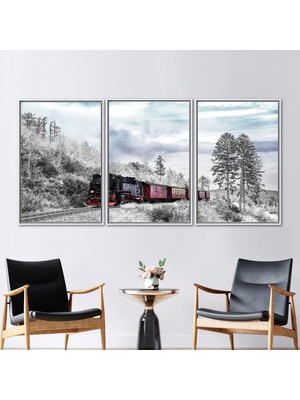 Kayra Export 3 Parçalı Beyaz Çerçeveli Kanvas Tablo Doğa Duvar Süsü Kar Posteri Görüntüleme Hediye Kanvas