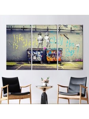 Kayra Export 3 Parçalı Kanvas Tablo Banksy Hayat Sanat Eseri Dışarı Sakin Hediye Kanvas Banksy Duvar Dekoru