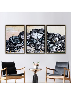 Kayra Export 3 Parçalı Gold Çerçeveli Kanvas Tablo Grafiti Kanvas Graffiti Athena Saç Sanat Eseri