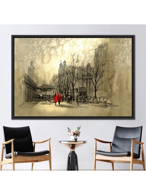 Kayra Export 1 Parça Siyah Çerçeveli Kanvas Tablo Şehir Manzarası Kanvas Dekor Sevgili Duvar Dekoru