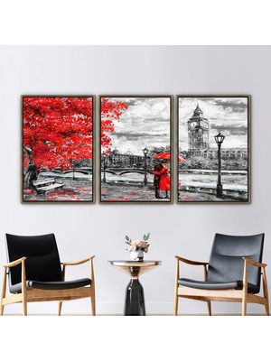 Kayra Export 3 Parçalı Gold Çerçeveli Kanvas Tablo Özet Posteri Sonbahar Kanvas Çift Kanvas