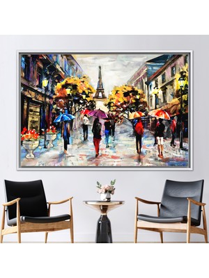 Kayra Export 1 Parça Beyaz Çerçeveli Kanvas Tablo Eyfel Kulesi Sanat Street Hediye Kanvas