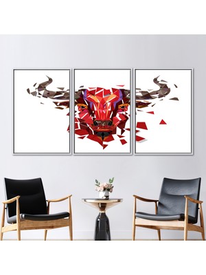 Kayra Export 3 Parçalı Beyaz Çerçeveli Kanvas Tablo Red Bull Hediye Kanvas Soyut Kanvas Çokgen 3 Boyutlu Kanva