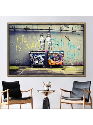 Kayra Export 1 Parça Gold Çerçeveli Kanvas Tablo Soyut Duvar Dekoru Hayat Kısa Soğuk Posteri