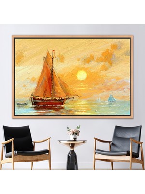 Kayra Export 1 Parça Naturel Çerçeveli Kanvas Tablo Balıkçı Tekneleri Paiting