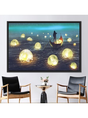 Kayra Export 1 Parça Siyah Çerçeveli Kanvas Tablo Soyut Baskılı Dolunay Kanvas Baskı Soyut Posteri