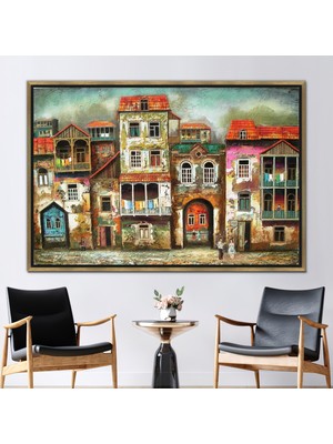 Kayra Export 1 Parça Gold Çerçeveli Kanvas Tablo Cityscape Hediye Kanvas City Sanat Eseri