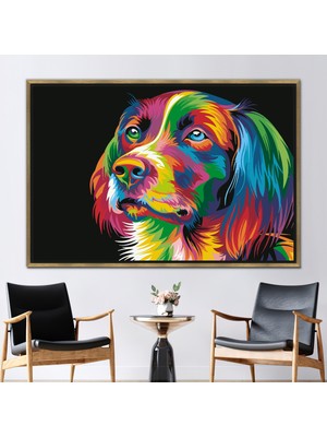 Kayra Export 1 Parça Gold Çerçeveli Kanvas Tablo Soyut Kanvas Poster Soyut Köpek Sanat Eseri Renkli Kanvas Dek