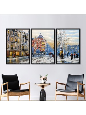 Kayra Export 3 Parçalı Siyah Çerçeveli Kanvas Tablo Görüntüleme Duvar Süsü Modern 3 Boyutlu Kanvas