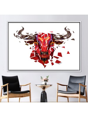 Kayra Export 1 Parça Beyaz Çerçeveli Kanvas Tablo Geometrik Duvar Süsü Buffalo Kanvas Sanatı Bull Duvar Süsü