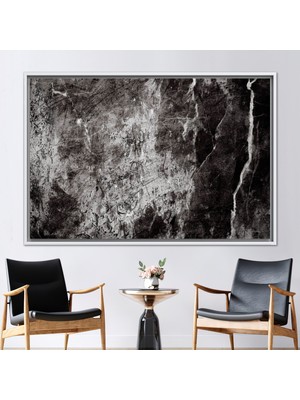 Kayra Export 1 Parça Beyaz Çerçeveli Kanvas Tablo Soyut Kanvas Çağdaş Sanat Siyah Taş Baskılı