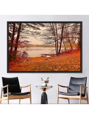 Kayra Export 1 Parça Siyah Çerçeveli Kanvas Tablo Manzara Sanat Eseri Sonbahar Sanat Ağaç Kanvas