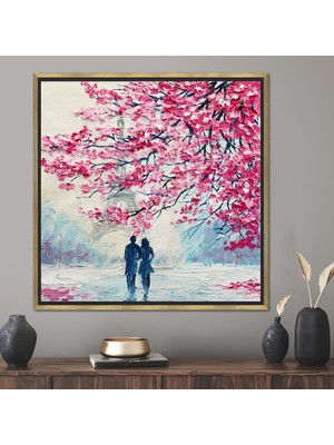 Kayra Export 1 Parça Gold Çerçeveli Kanvas Tablo Pembe Yapraklar Kanvas Çift Sanat Yağlı Boya Baskısı
