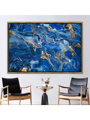 Kayra Export 1 Parça Gold Çerçeveli Kanvas Tablo Lacivert 3 Boyutlu Kanvas Mavi Mermer Kanvas Poster