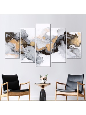 Kayra Export 5 Parçalı Mix Kanvas Tablo Işıltılı Kanvas Dekor Gri Mermer Kanvas