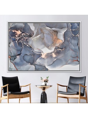 Kayra Export 1 Parça Beyaz Çerçeveli Kanvas Tablo Gri ve Altın Mermer Modern Mermer Duvar Süsü