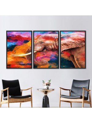 Kayra Export 3 Parçalı Siyah Çerçeveli Kanvas Tablo Afrika Duvar Süsü Modern Kanvas Baskı