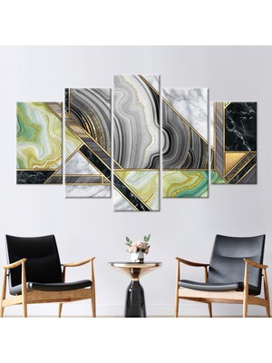 Kayra Export 5 Parçalı Mix Kanvas Tablo Gri Sanat Yeşil Kanvas Dekor Modern Kanvas Poster