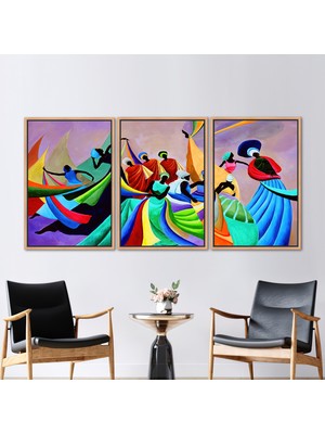 Kayra Export 3 Parçalı Naturel Çerçeveli Kanvas Tablo Soyut Kanvas Poster Afrikalı Kadın Duvar Süsü