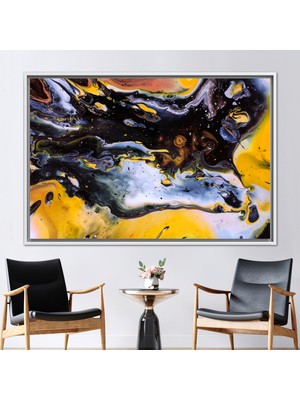 Kayra Export 1 Parça Beyaz Çerçeveli Kanvas Tablo Soyut Duvar Süsü Sarı Baskılı Çağdaş Kanvas Yağ Duvar Süsü