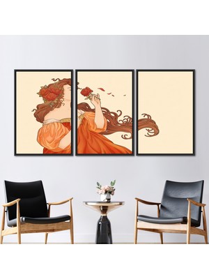 Kayra Export 3 Parçalı Siyah Çerçeveli Kanvas Tablo Modern Duvar Süsü Soyut Sanat