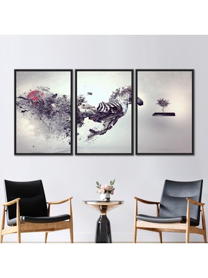 Kayra Export 3 Parçalı Siyah Çerçeveli Kanvas Tablo Çağdaşmodern Sanat Eseri Hayvan 3 Boyutlu Kanvas