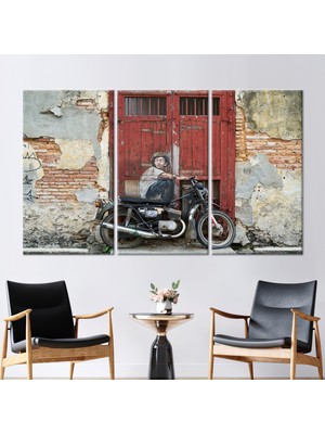 Kayra Export 3 Parçalı Kanvas Tablo Bisiklette Çocuklar Kanvas Dekor Soyut Kanvas Poster Grafiti Duvar Dekoru