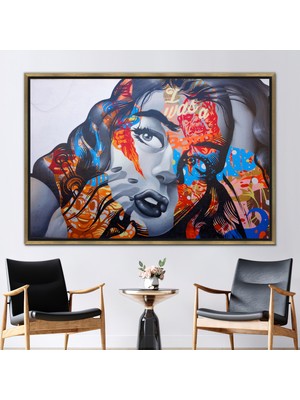 Kayra Export 1 Parça Gold Çerçeveli Kanvas Tablo Kız Portre Baskılı Modern Kadın Kanvas Dekor