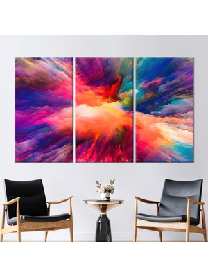 Kayra Export 3 Parçalı Kanvas Tablo Soyut 3 Boyutlu Kanvas Renkli Bulut Kanvas Sanatı Renkli Duvar Dekoru