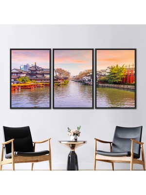 Kayra Export 3 Parçalı Siyah Çerçeveli Kanvas Tablo Şehir Kanvas Görüntüleme Duvar Süsü
