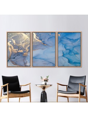 Kayra Export 3 Parçalı Naturel Çerçeveli Kanvas Tablo Alkol Mürekkebi Kanvas Baskı Modern Kanvas